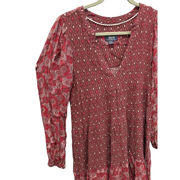 Maeve By Anthropologie Red/White Patterned Long Sleeve Dress Size S 100% Cotton - Picture 1 of 7